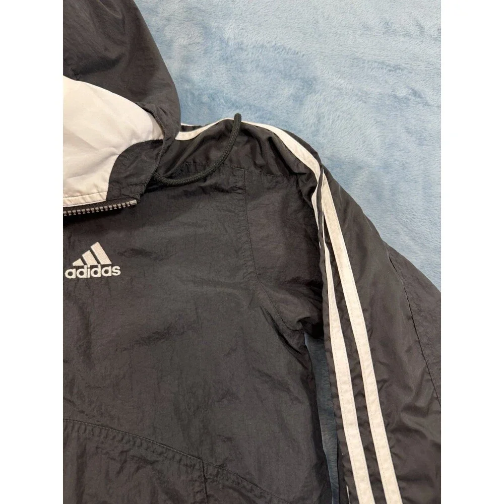 VTG 90s Adidas Windbreaker Jacket Mens S Black White Anorak Pullover Hooded XLNT